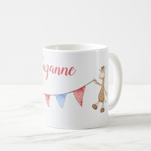 Mug Nom personnalisé Giraffe et Kangaroo Bunting drape (Devant droit)