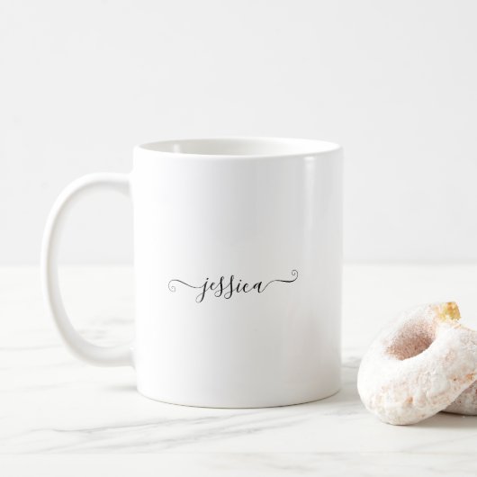 Mug Nom personnalisé Girly Black Script Calligraphie (Avec donut)