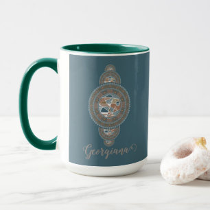 Mug Nom personnalisé Gold Turquoise Abstrait Ornamenta