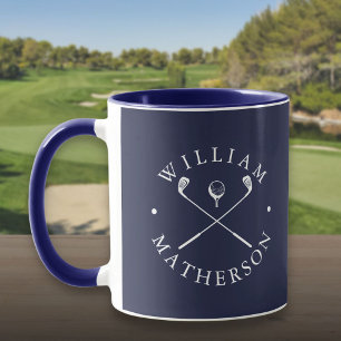Mug Nom Personnalisé Golf Clubs Marine Bleu Et Blanc