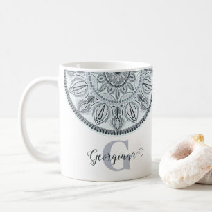 Mug Nom personnalisé Harmonie Florale Gris Monotone Ma