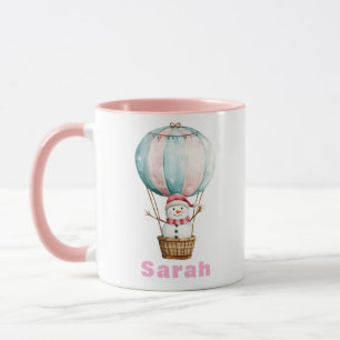 Mug Nom personnalisé Hot Air Ballotte Snowman Noël