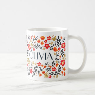 Mug Nom Personnalisé Joli Floral Rouge Coloré Fille Mu