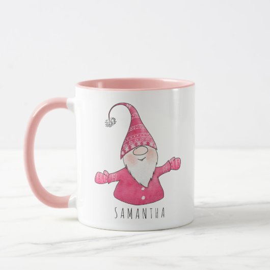 Mug Nom personnalisé jote Gnome rose Noël (Gauche)