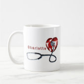 Mug Nom personnalisé l Red Heart Stethoscope Nurse Méd (Gauche)