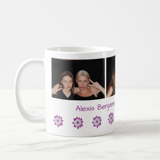 Mug Nom personnalisé + Meilleure maman Éver + 3 photos (Gauche)
