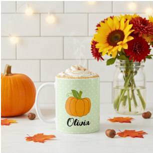 Mug Nom personnalisé mignon Point Polka et Citrouille