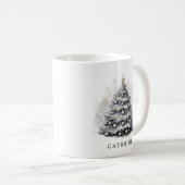 Mug Nom personnalisé moderne Arbre de Noël noir et bla (Devant droit)