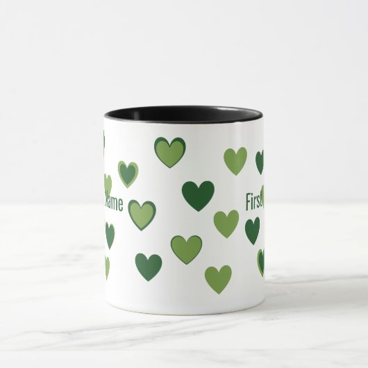 Mug Nom personnalisé moderne et coeur vert amusant Art (Centre)