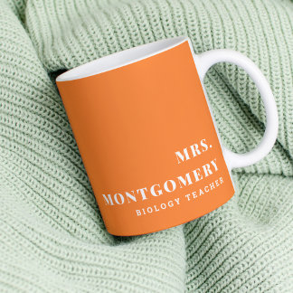 Mug Nom personnalisé moderne Orange School Teacher Suj
