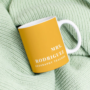 Mug Nom personnalisé moderne Yellow School Enseignant