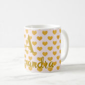 Mug Nom personnalisé Monogramme Gold Hearts rose (Devant droit)