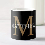 Mug Nom personnalisé Monogramme noir<br><div class="desc">Créez votre propre tasse de café ronde noire personnalisée avec votre nom et votre monogramme personnalisés.</div>