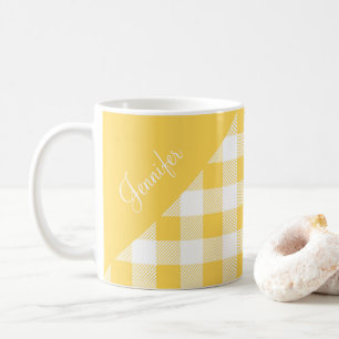 Mug Nom personnalisé motif carreaux jaunes