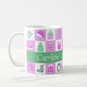 Mug Nom personnalisé Motif de Noël rose capricieux Xma