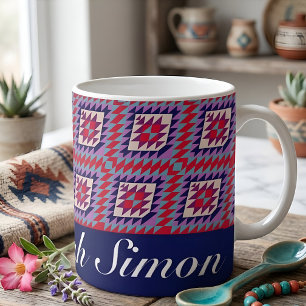 Mug Nom personnalisé motif de quilt moderne boho marin