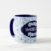 Mug Nom personnalisé Motif floral bleu féminin (Devant gauche)