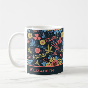 Mug Nom personnalisé motif floral coloré