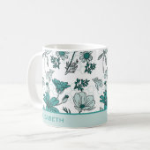 Mug Nom personnalisé motif floral vert transparent (Devant gauche)