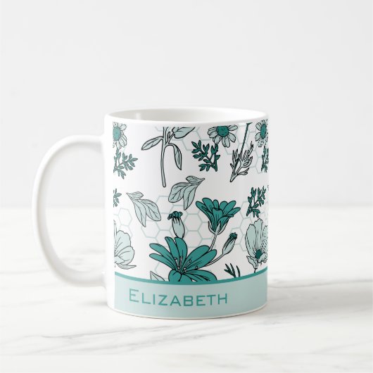 Mug Nom personnalisé motif floral vert transparent (Gauche)