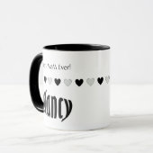 Mug Nom personnalisé "Nancy", Coeurs noir et blanc (Devant gauche)