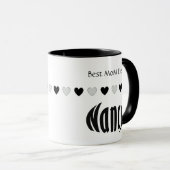 Mug Nom personnalisé "Nancy", Coeurs noir et blanc (Devant droit)