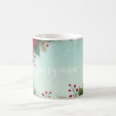 Mug Nom personnalisé Noël Floral Aquarelle Poinsettia (Centre)