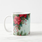 Mug Nom personnalisé Noël Floral Aquarelle Poinsettia (Gauche)