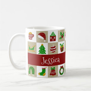 Mug Nom personnalisé Noël Neige Beige Rustique