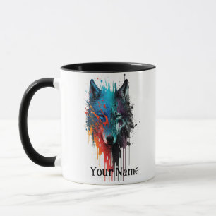 Mug Nom personnalisé ou texte Loup aquarelle animal