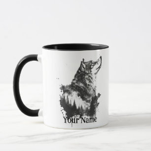 Mug Nom personnalisé ou texte Loup aquarelle animal