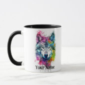 Mug Nom personnalisé ou texte Loup aquarelle animal (Gauche)
