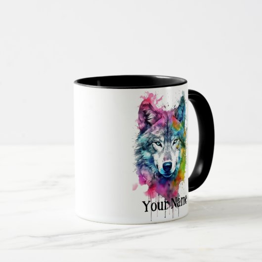 Mug Nom personnalisé ou texte Loup aquarelle animal (Devant droit)