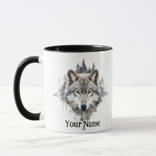 Mug Nom personnalisé ou texte Loup aquarelle animal