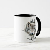 Mug Nom personnalisé ou texte Loup aquarelle animal (Devant droit)