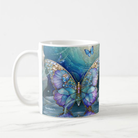 Mug Nom personnalisé Papillon bleu violet cadeau pour  (Gauche)