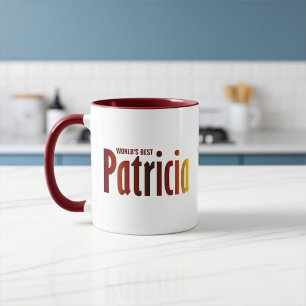 Mug Nom personnalisé "Patricia" en rouge, teintes jaun
