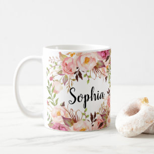 Mug Nom personnalisé personnalisé Floral Boho