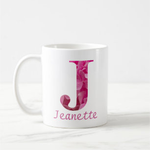 Mug Nom personnalisé Pink Floral Alphabet Lettre "J" M