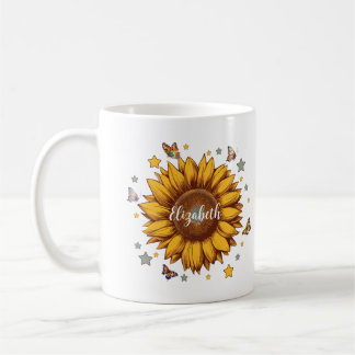 Mug Nom personnalisé pour fille rétro cadeau tournesol