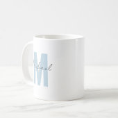 Mug Nom personnalisé Premier Cool de monogramme bleu (Devant gauche)