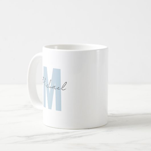 Mug Nom personnalisé Premier Cool de monogramme bleu (Devant gauche)