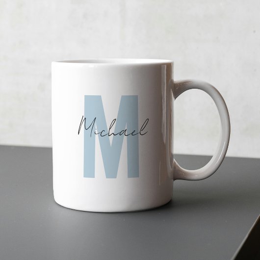 Mug Nom personnalisé Premier Cool de monogramme bleu