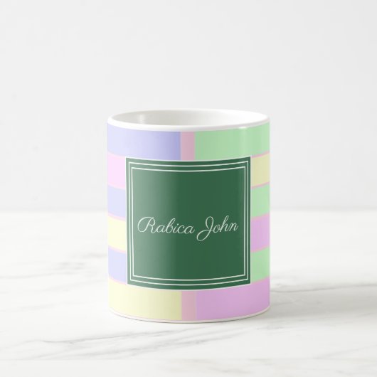 Mug Nom personnalisé rayé pastel (Centre)