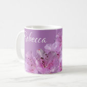 Mug Nom personnalisé Rebecca floral violet rose boho (Devant gauche)