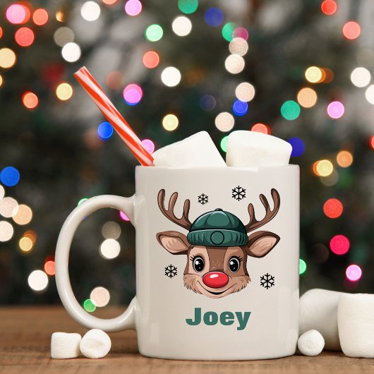 Mug Nom personnalisé Reindeer de Noël Beanie verte Bea
