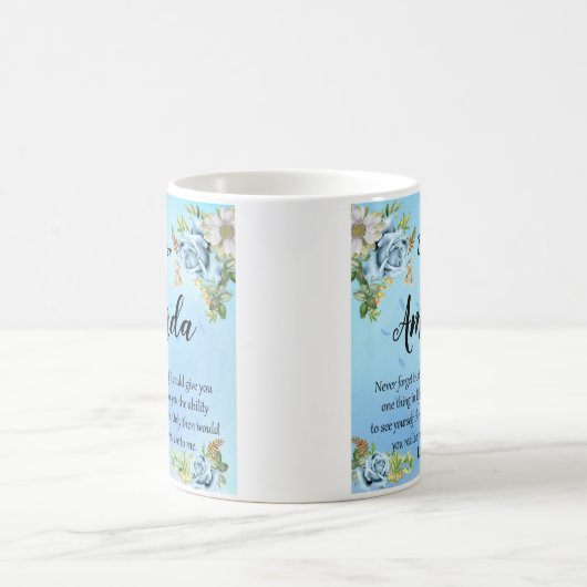 Mug Nom personnalisé Rose bleu Message pour fille (Centre)