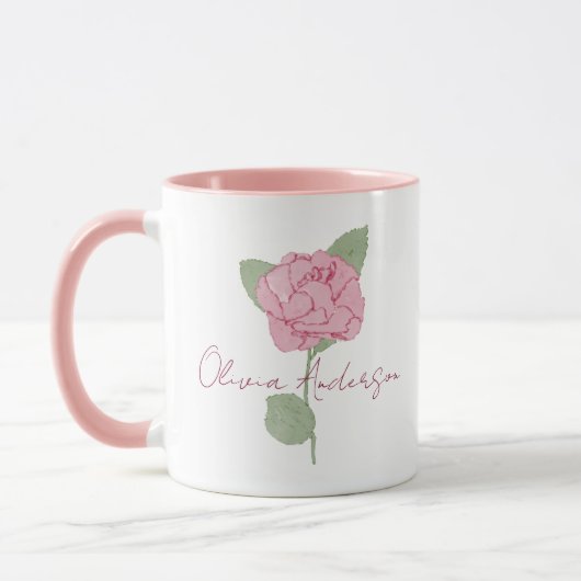 Mug Nom personnalisé Rose couleur d'aquarelle minimale (Gauche)