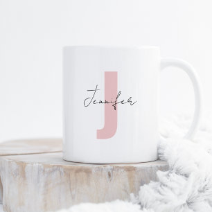 Mug Nom personnalisé Rose rose pâle Lettre initiale él
