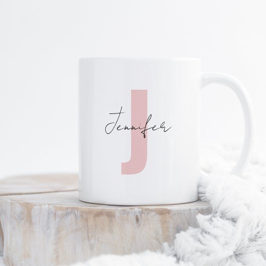 Mug Nom personnalisé Rose rose pâle Lettre initiale él